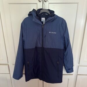 Columbia Interchange‎ Jacket Mens Size S Blue 2 Tone Hooded Water Resistant
